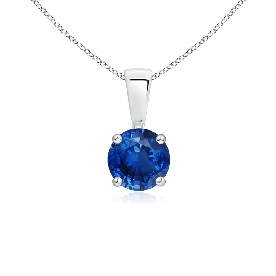 5mm AAA Classic Round Blue Sapphire Solitaire Pendant in White Gold 