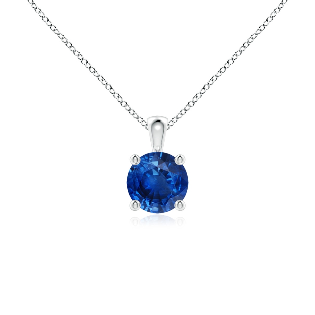 5mm AAA Classic Round Blue Sapphire Solitaire Pendant in White Gold