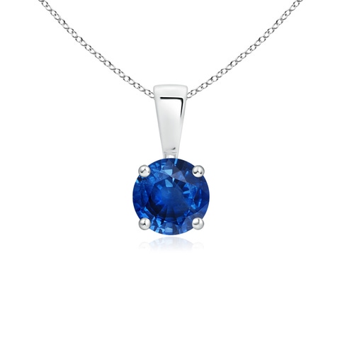 5mm AAA Classic Prong-Set Round Blue Sapphire Solitaire Pendant in White Gold