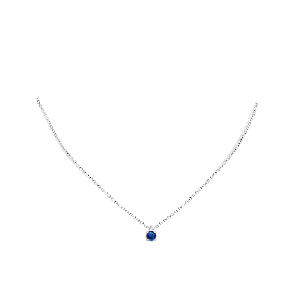 5mm AAA Classic Round Blue Sapphire Solitaire Pendant in White Gold pen