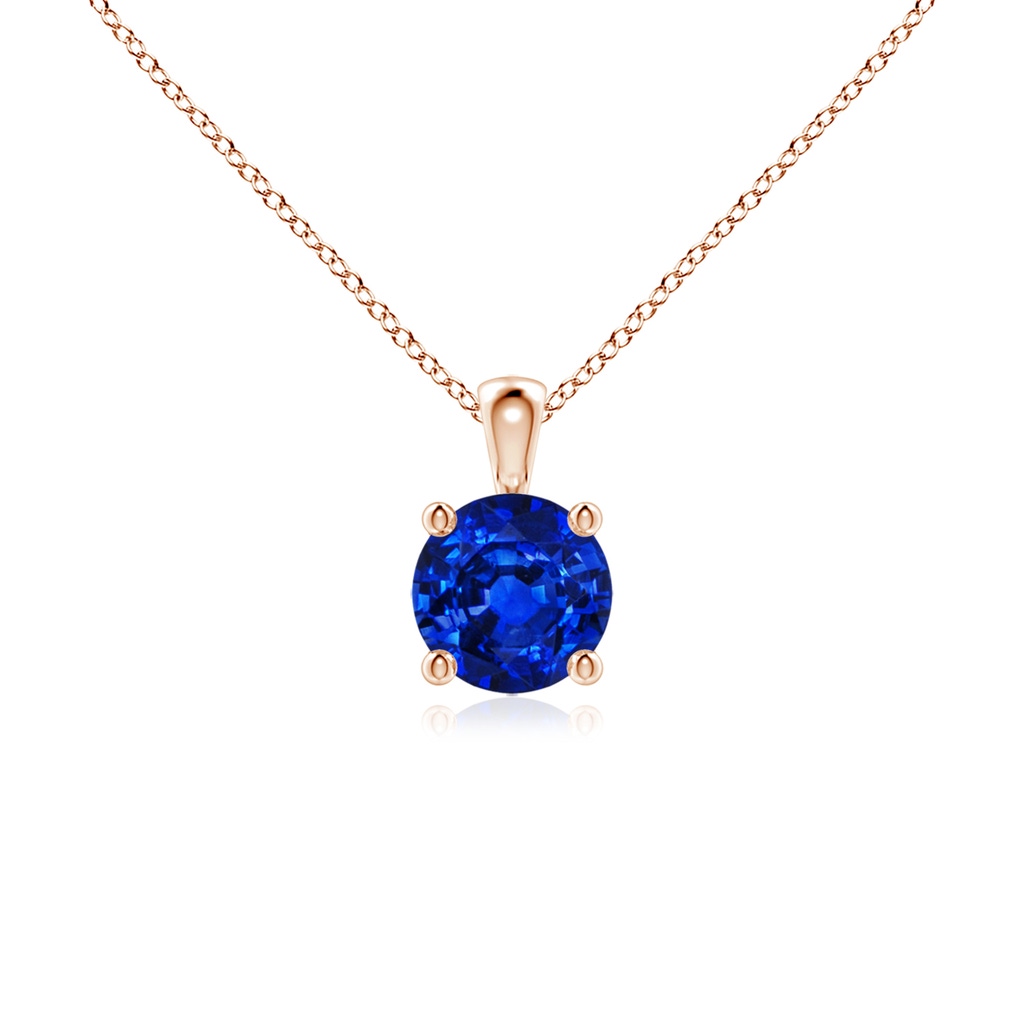 5mm AAAA Classic Round Blue Sapphire Solitaire Pendant in Rose Gold 