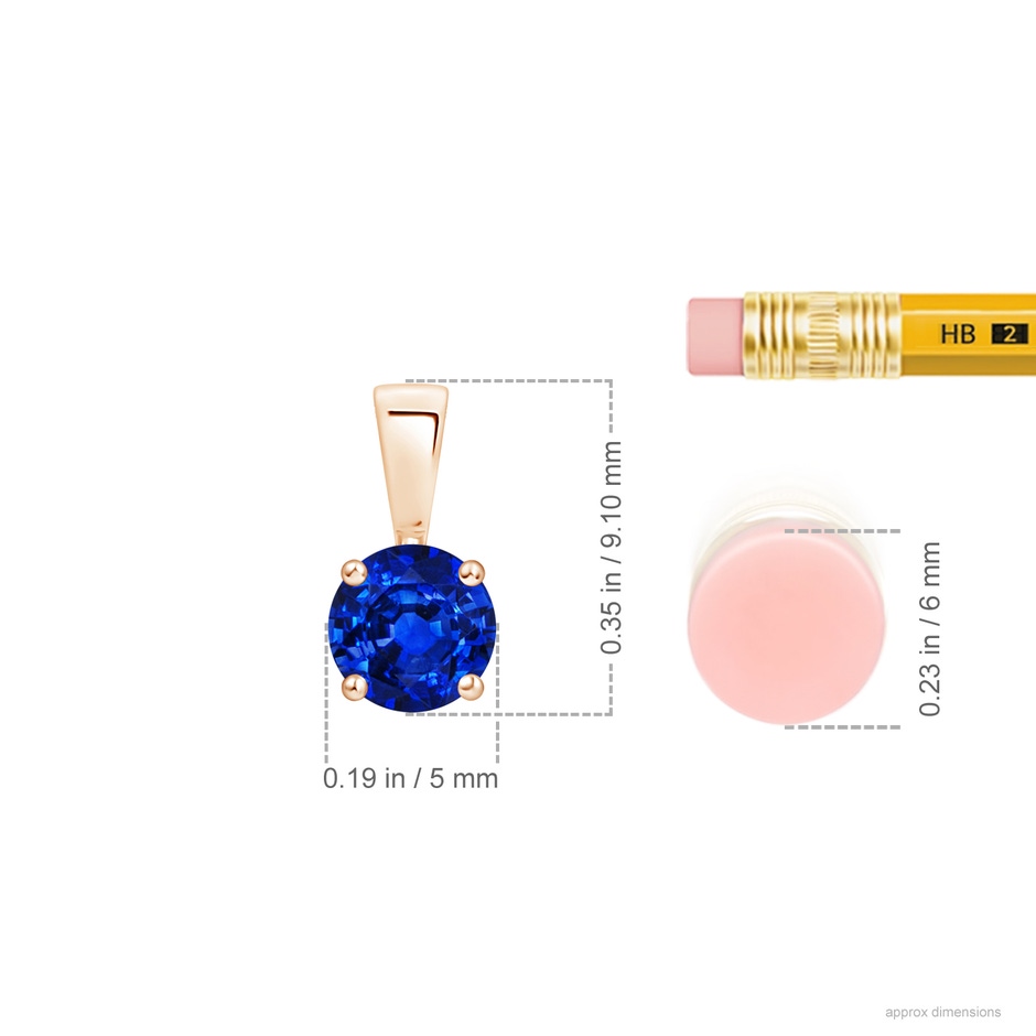 5mm AAAA Classic Prong-Set Round Blue Sapphire Solitaire Pendant in Rose Gold ruler