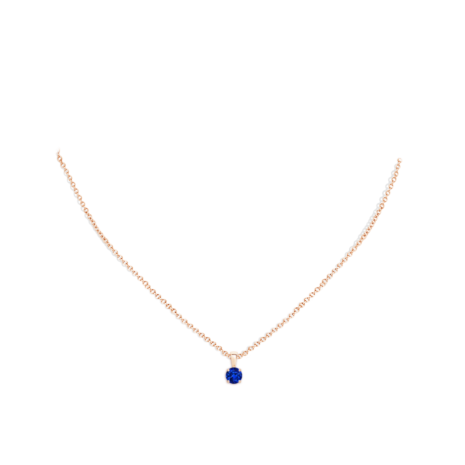 5mm AAAA Classic Prong-Set Round Blue Sapphire Solitaire Pendant in Rose Gold pen
