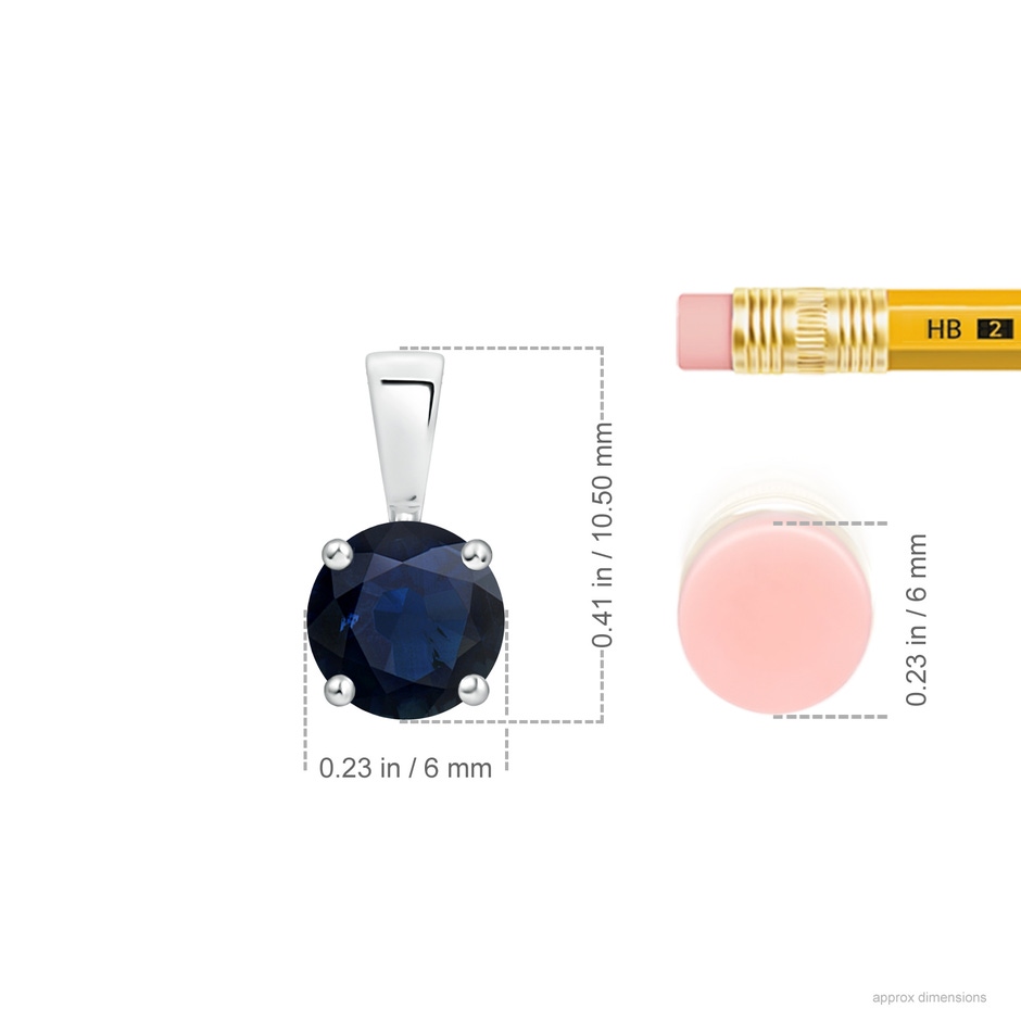 6mm A Classic Prong-Set Round Blue Sapphire Solitaire Pendant in P950 Platinum ruler