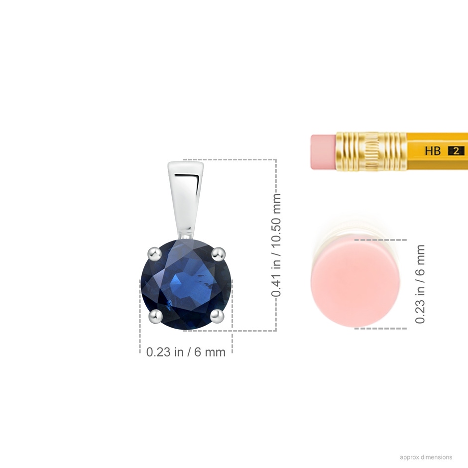 6mm AA Classic Prong-Set Round Blue Sapphire Solitaire Pendant in S999 Silver ruler