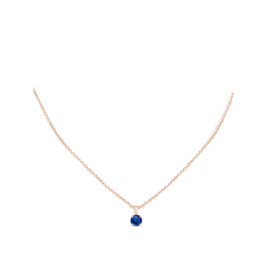 6mm AAA Classic Prong-Set Round Blue Sapphire Solitaire Pendant in Rose Gold pen