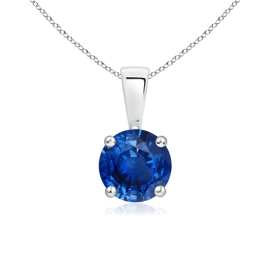 6mm AAA Classic Prong-Set Round Blue Sapphire Solitaire Pendant in White Gold 