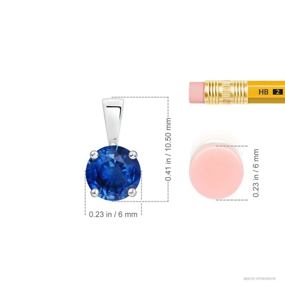 6mm AAA Classic Prong-Set Round Blue Sapphire Solitaire Pendant in White Gold ruler