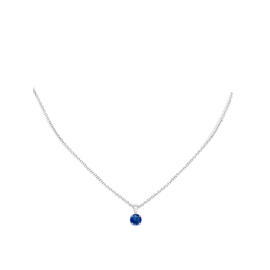 6mm AAA Classic Prong-Set Round Blue Sapphire Solitaire Pendant in White Gold pen