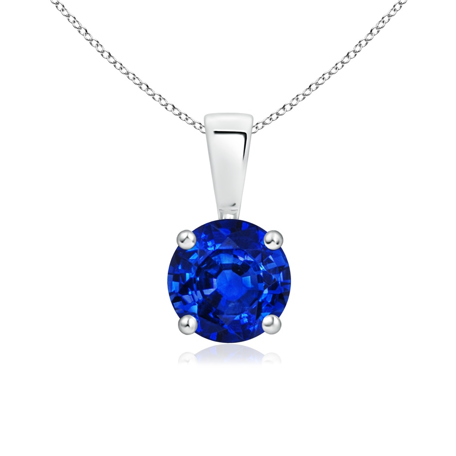 6mm AAAA Classic Prong-Set Round Blue Sapphire Solitaire Pendant in S999 Silver 