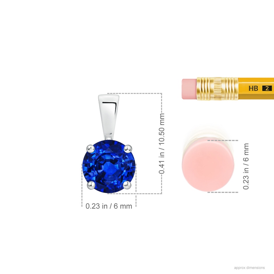 6mm AAAA Classic Prong-Set Round Blue Sapphire Solitaire Pendant in White Gold ruler