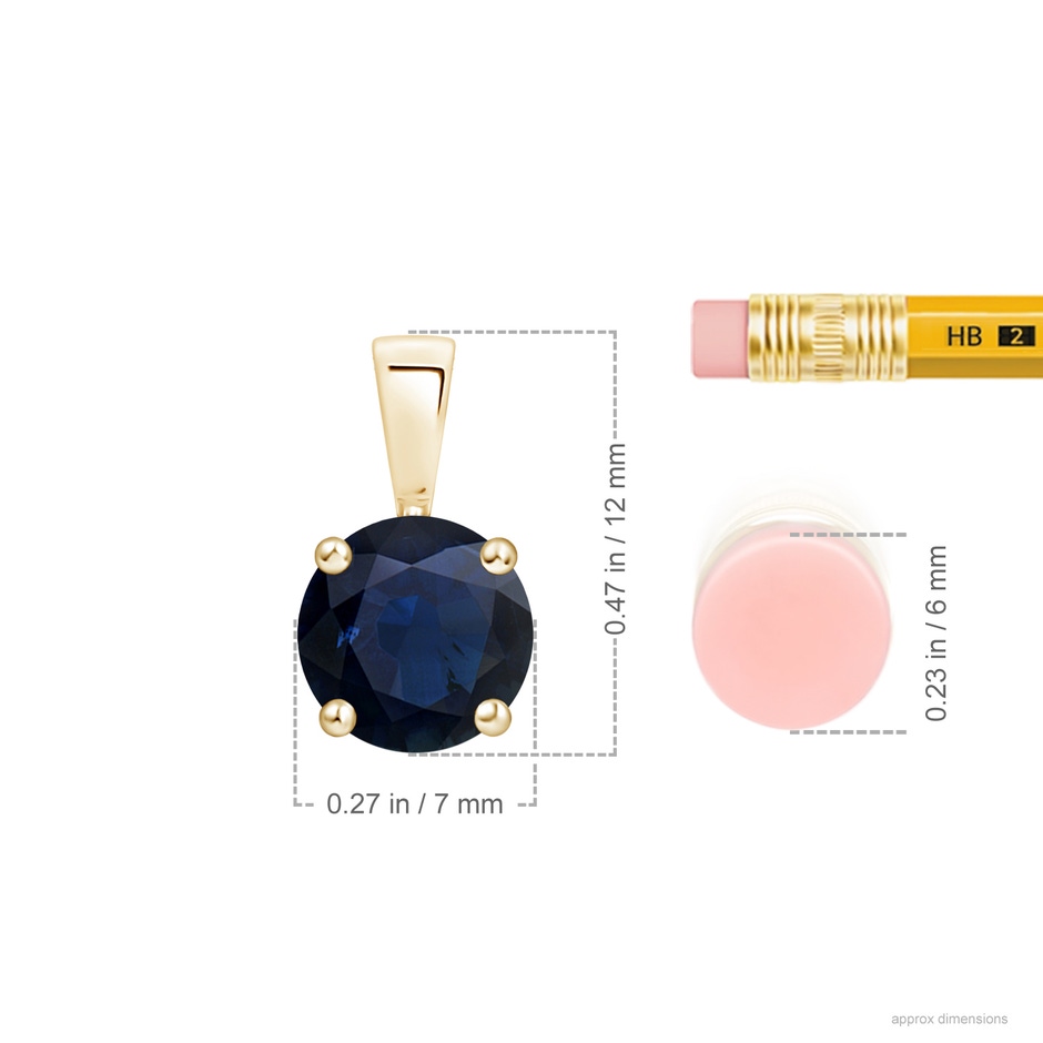 7mm A Classic Prong-Set Round Blue Sapphire Solitaire Pendant in Yellow Gold ruler