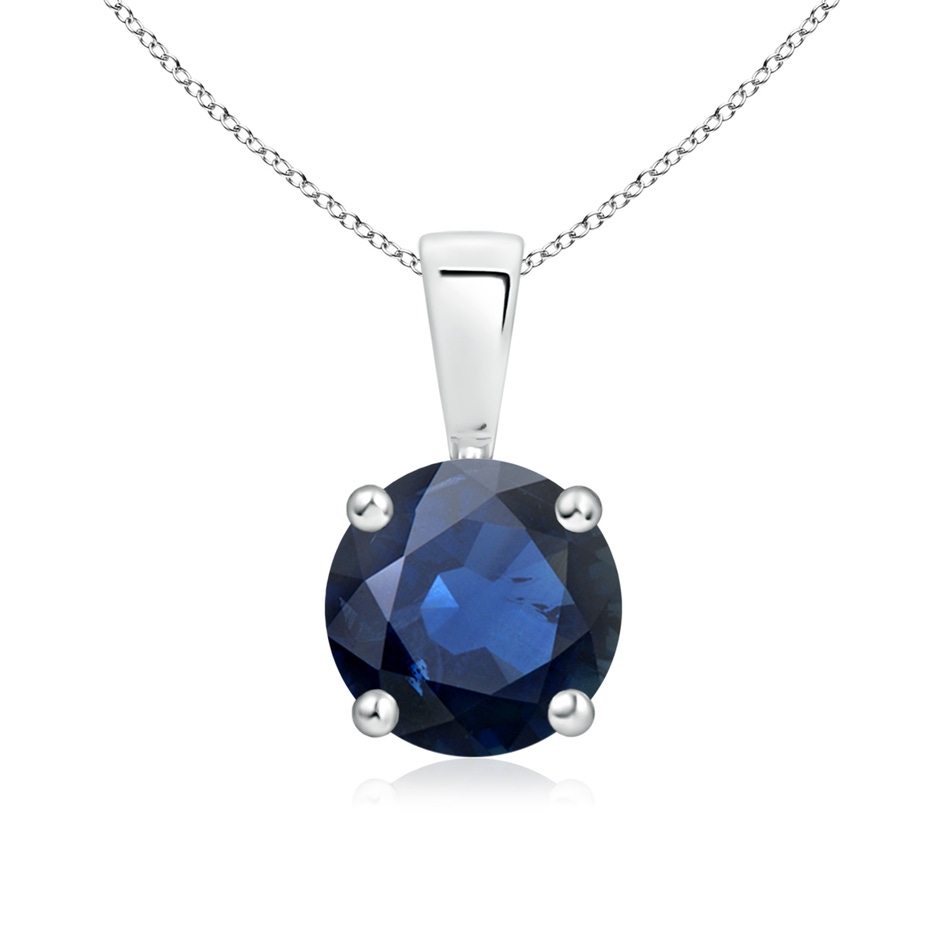 7mm AA Classic Prong-Set Round Blue Sapphire Solitaire Pendant in White Gold 