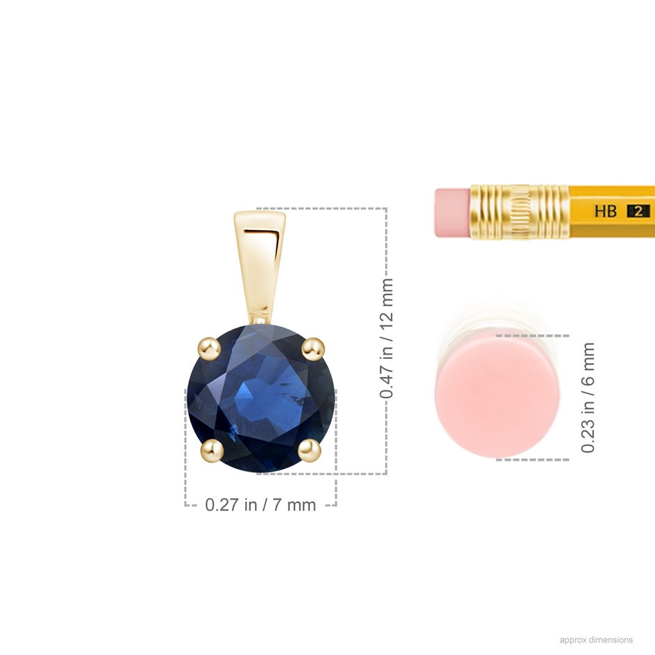 7mm AA Classic Prong-Set Round Blue Sapphire Solitaire Pendant in Yellow Gold ruler