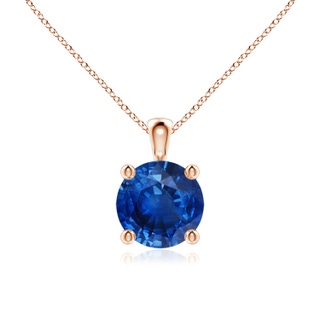 7mm AAA Classic Round Blue Sapphire Solitaire Pendant in Rose Gold