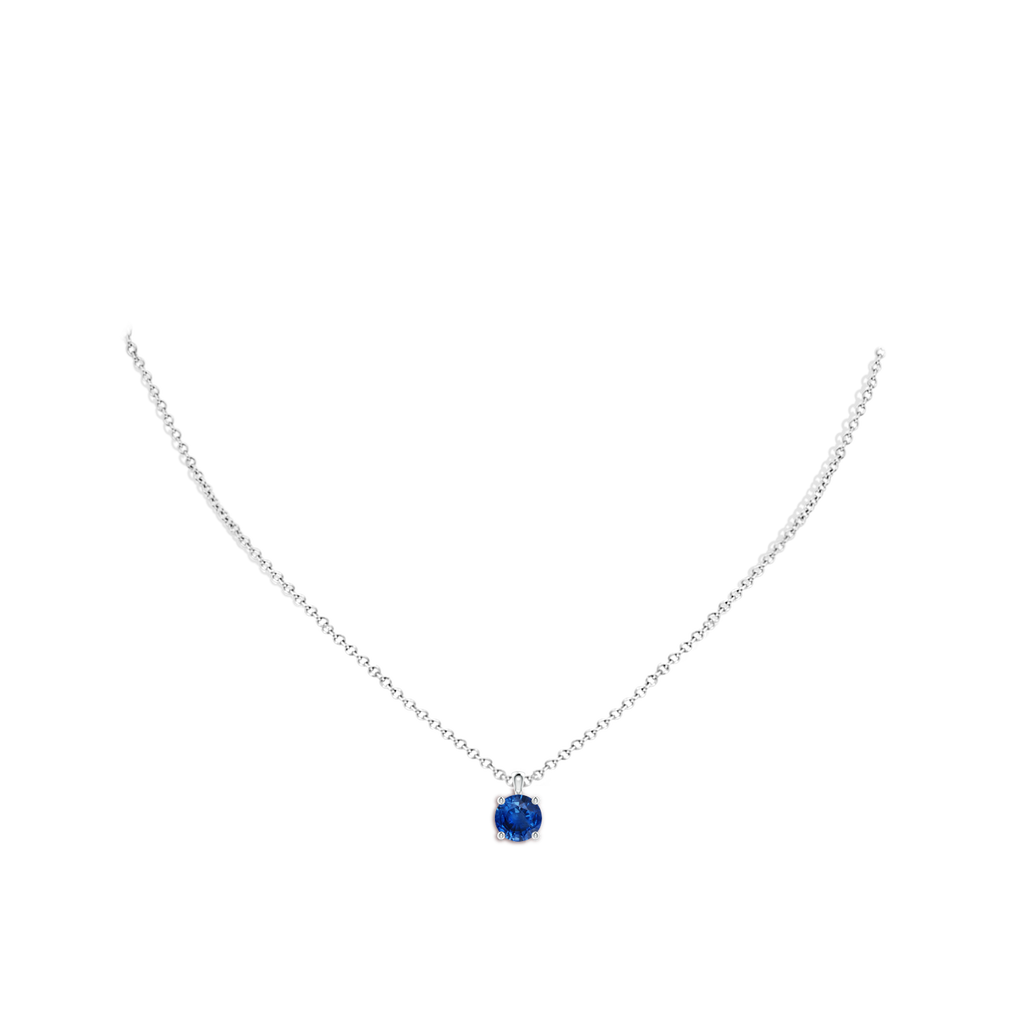 7mm AAA Classic Round Blue Sapphire Solitaire Pendant in White Gold pen