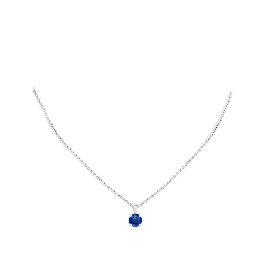 7mm AAA Classic Prong-Set Round Blue Sapphire Solitaire Pendant in White Gold pen