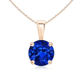 7mm AAAA Classic Round Blue Sapphire Solitaire Pendant in 9K Rose Gold