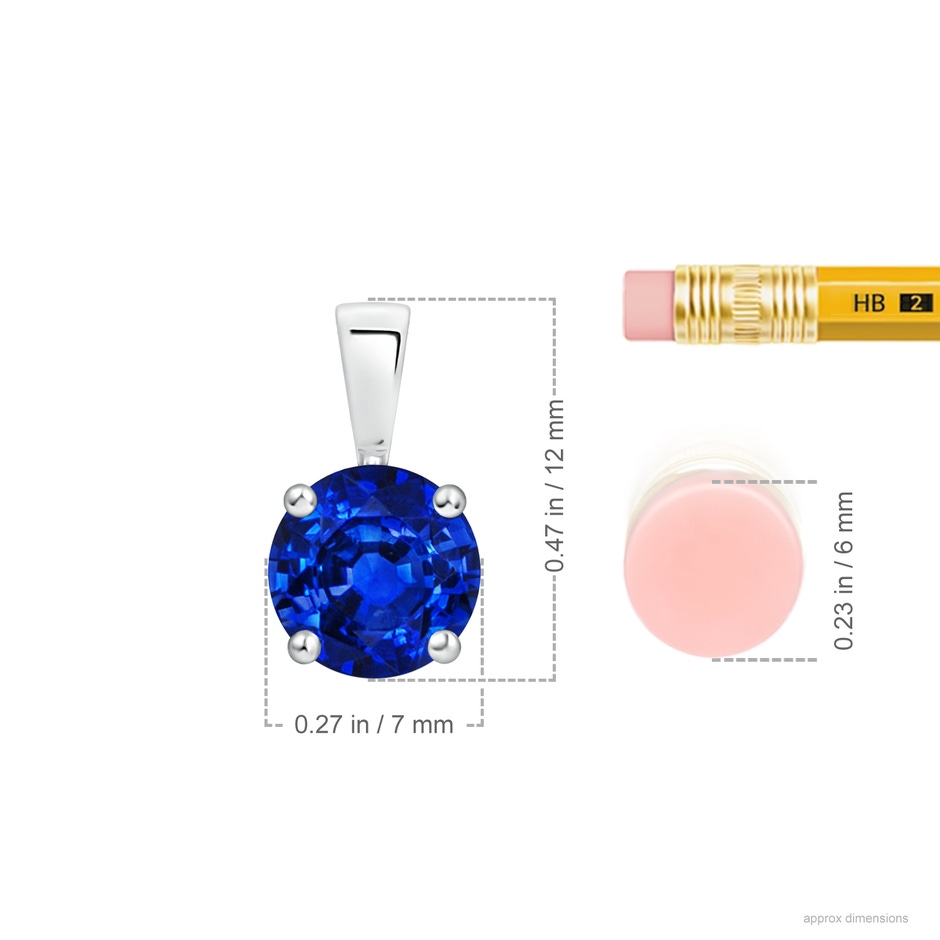 7mm AAAA Classic Prong-Set Round Blue Sapphire Solitaire Pendant in P950 Platinum ruler