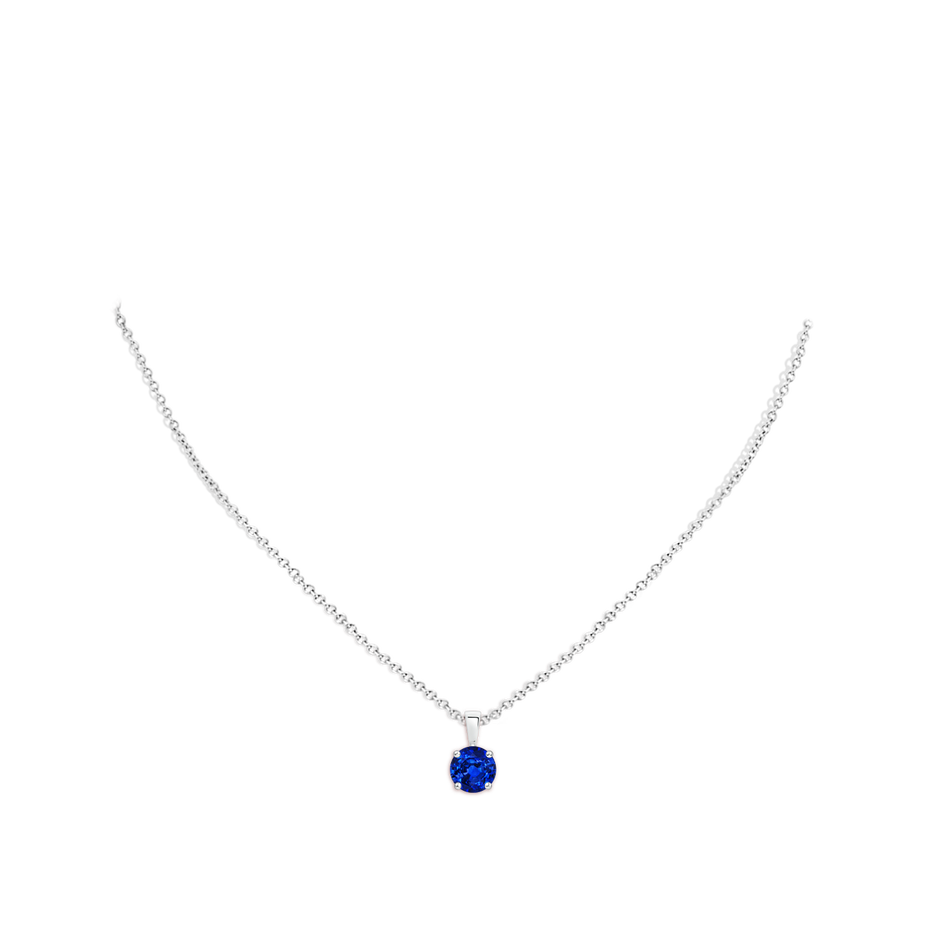 7mm AAAA Classic Prong-Set Round Blue Sapphire Solitaire Pendant in P950 Platinum pen