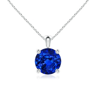 7mm AAAA Classic Round Blue Sapphire Solitaire Pendant in S999 Silver