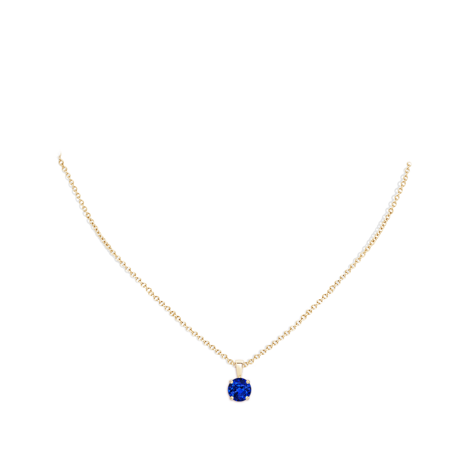 7mm AAAA Classic Prong-Set Round Blue Sapphire Solitaire Pendant in Yellow Gold pen