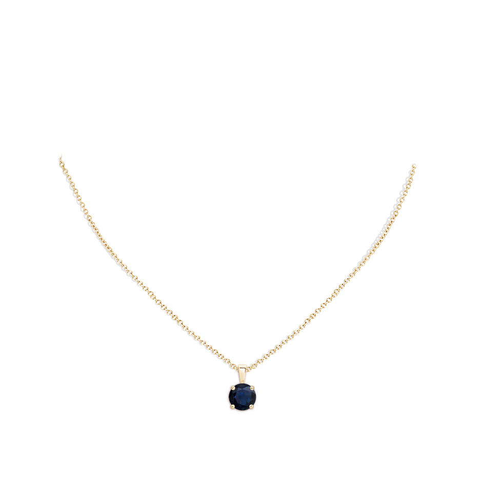 8mm A Classic Prong-Set Round Blue Sapphire Solitaire Pendant in Yellow Gold pen