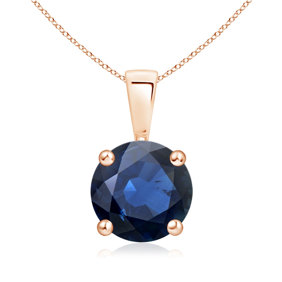 8mm AA Classic Prong-Set Round Blue Sapphire Solitaire Pendant in 18K Rose Gold 