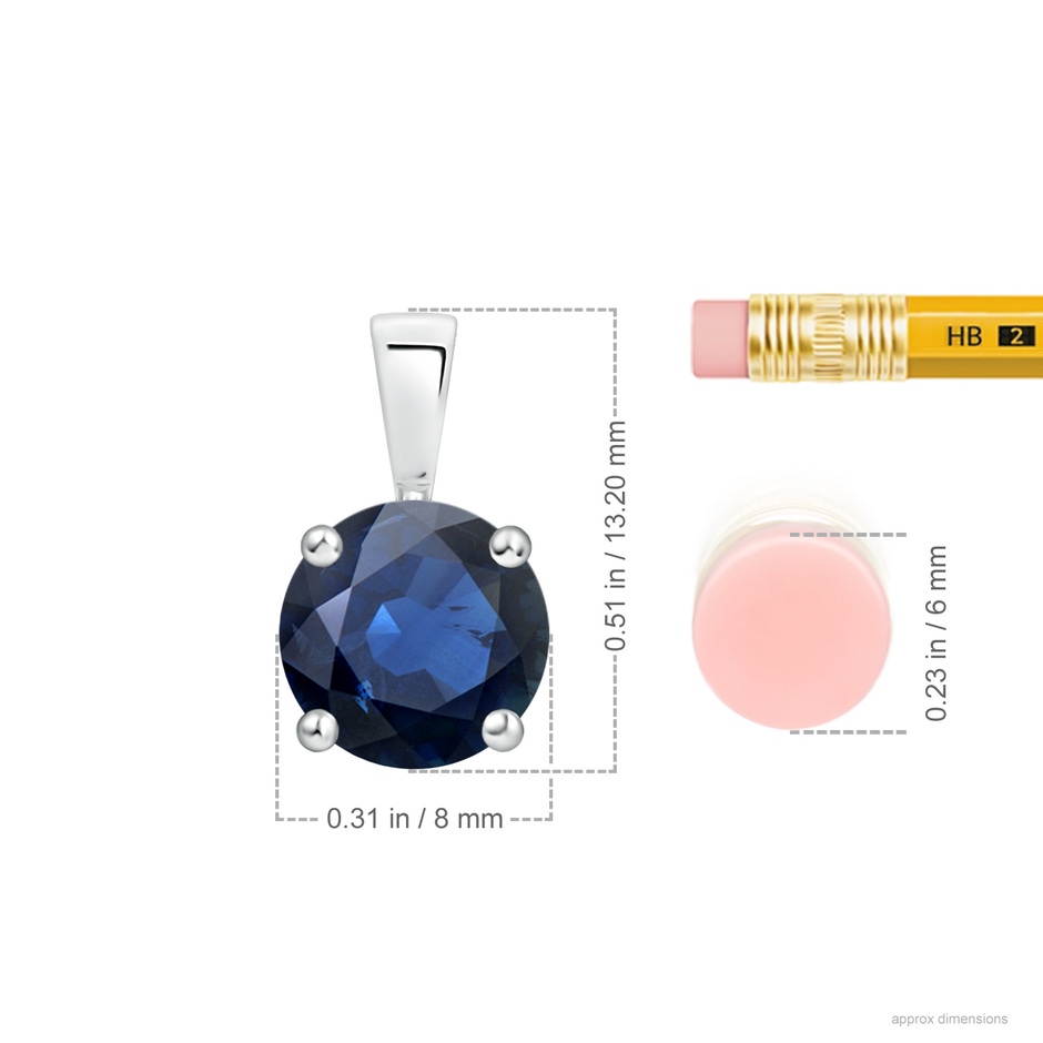 8mm AA Classic Prong-Set Round Blue Sapphire Solitaire Pendant in S999 Silver ruler
