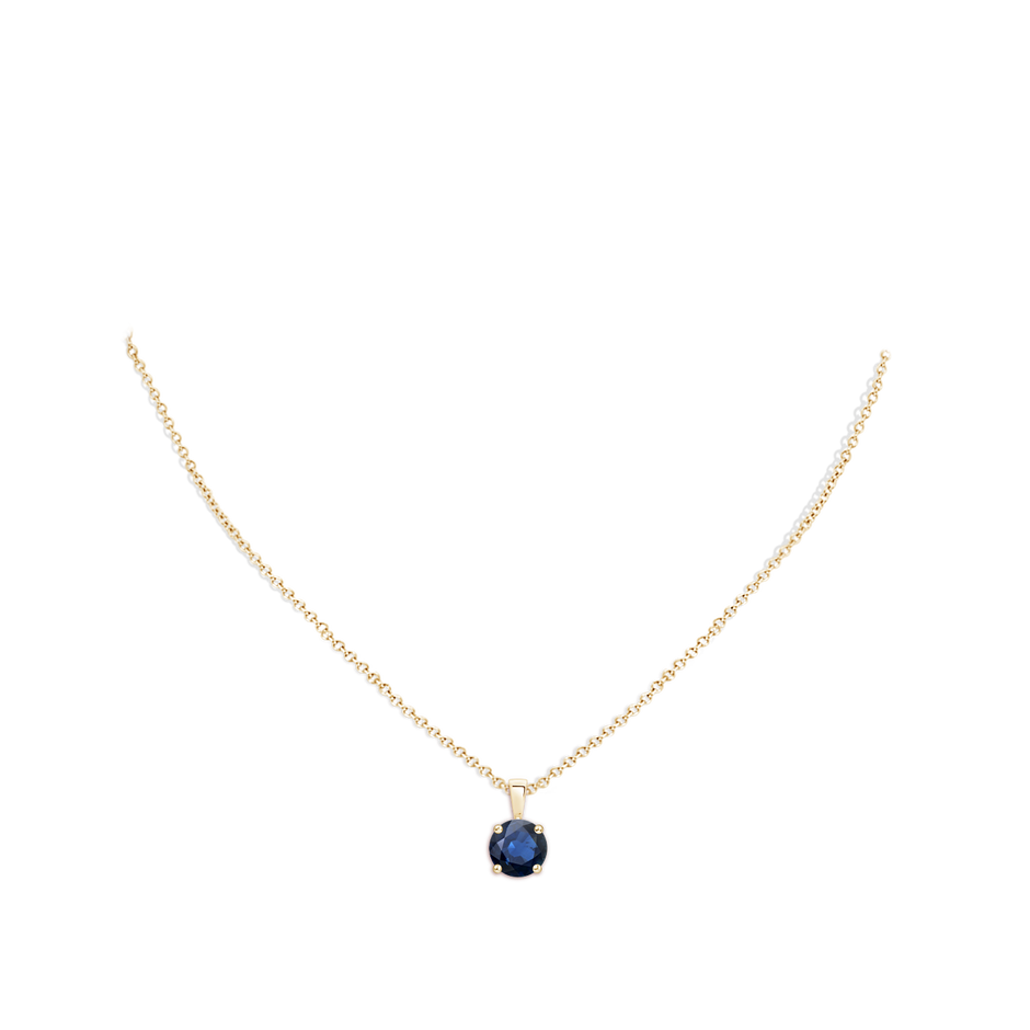 8mm AA Classic Prong-Set Round Blue Sapphire Solitaire Pendant in Yellow Gold pen