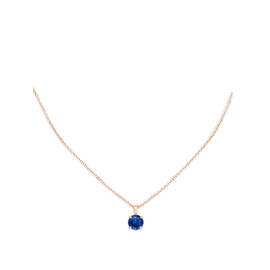 8mm AAA Classic Prong-Set Round Blue Sapphire Solitaire Pendant in 18K Rose Gold pen