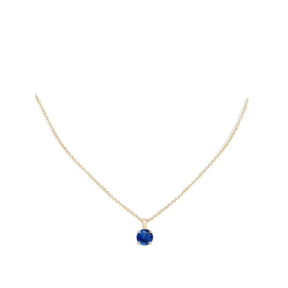8mm AAA Classic Prong-Set Round Blue Sapphire Solitaire Pendant in 18K Yellow Gold pen
