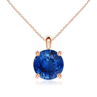 8mm AAA Classic Round Blue Sapphire Solitaire Pendant in Rose Gold