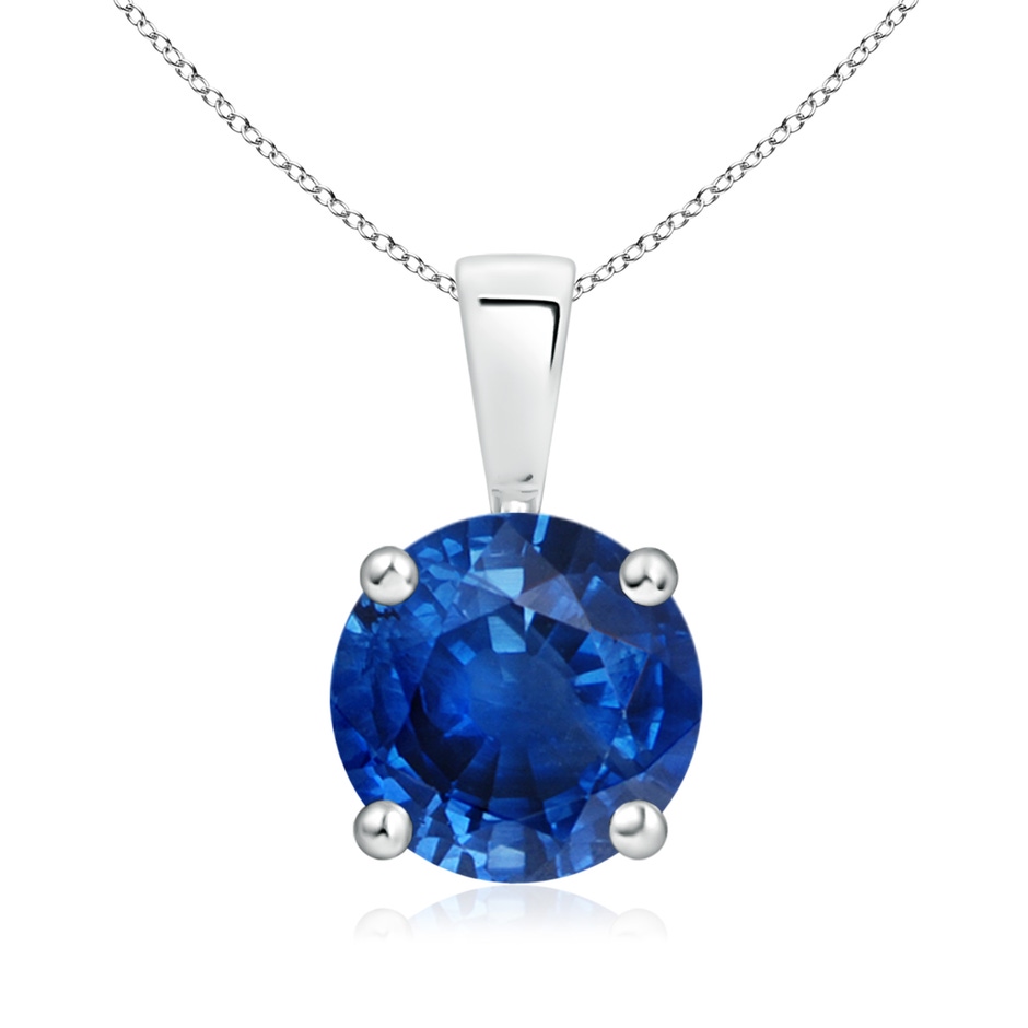8mm AAA Classic Prong-Set Round Blue Sapphire Solitaire Pendant in S999 Silver 