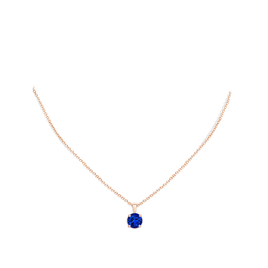 8mm AAAA Classic Prong-Set Round Blue Sapphire Solitaire Pendant in Rose Gold pen