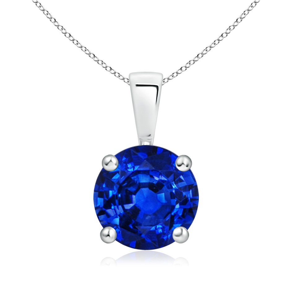 8mm AAAA Classic Prong-Set Round Blue Sapphire Solitaire Pendant in S999 Silver 