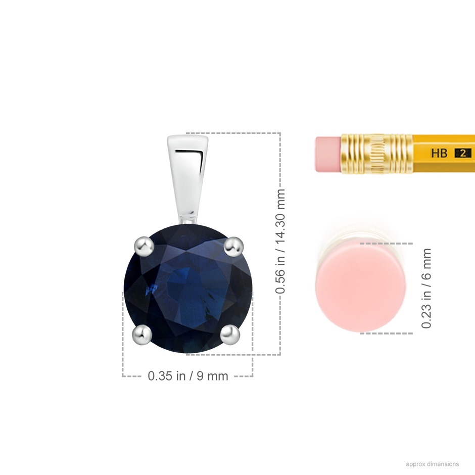 9mm A Classic Prong-Set Round Blue Sapphire Solitaire Pendant in S999 Silver ruler