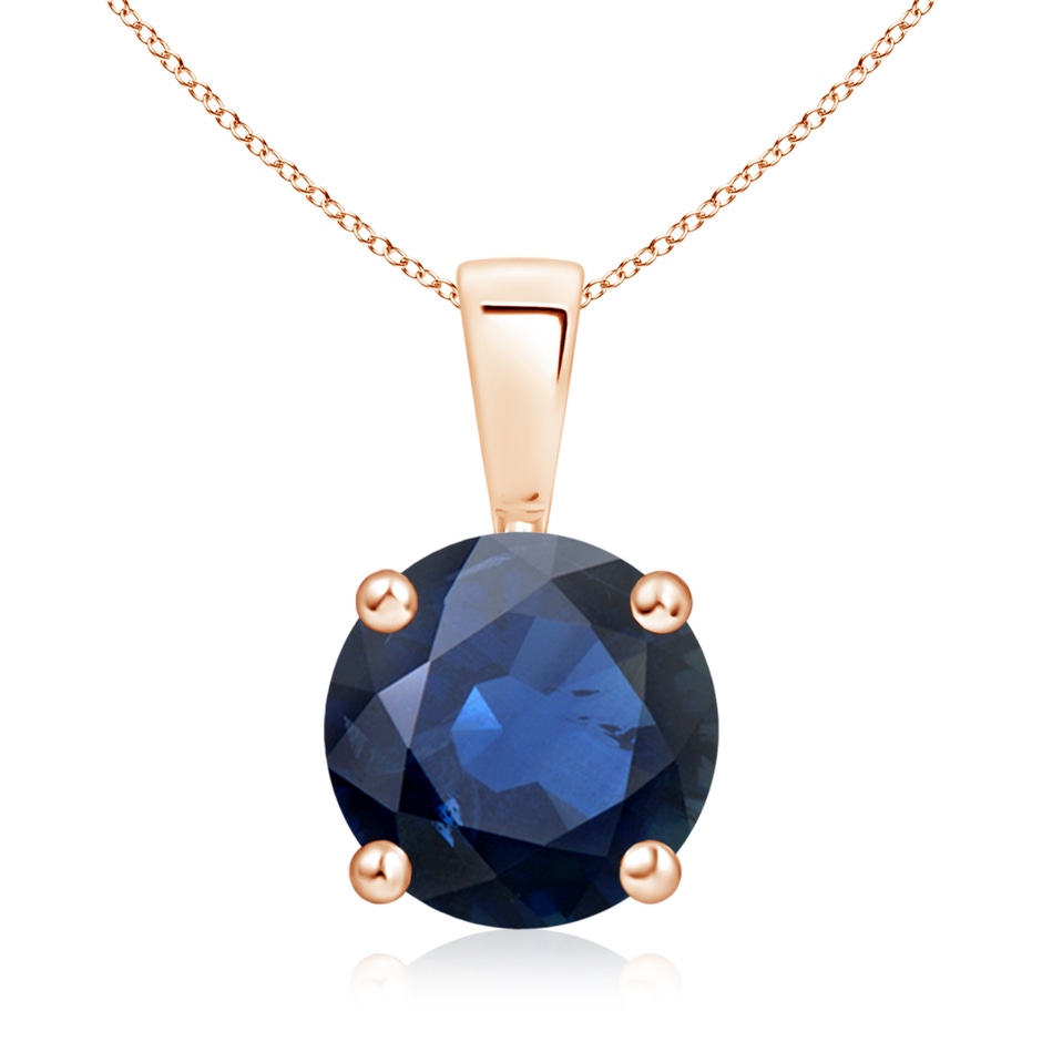9mm AA Classic Prong-Set Round Blue Sapphire Solitaire Pendant in Rose Gold 
