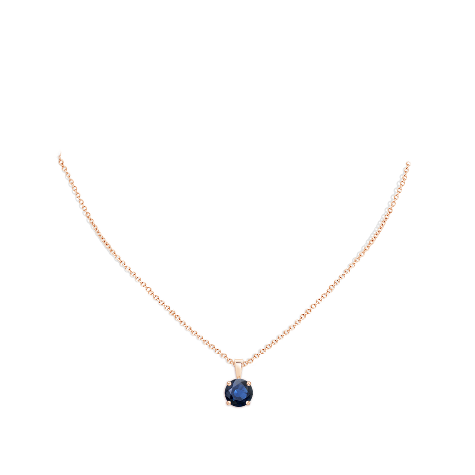 9mm AA Classic Prong-Set Round Blue Sapphire Solitaire Pendant in Rose Gold pen