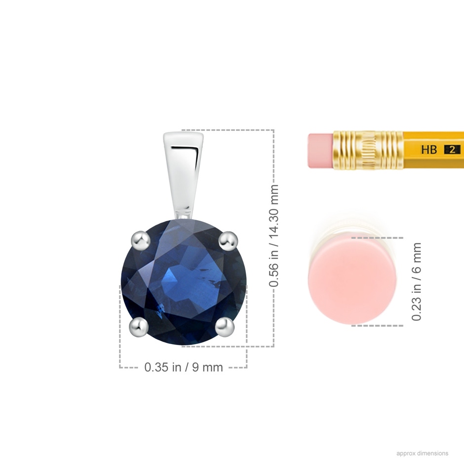 9mm AA Classic Prong-Set Round Blue Sapphire Solitaire Pendant in S999 Silver ruler