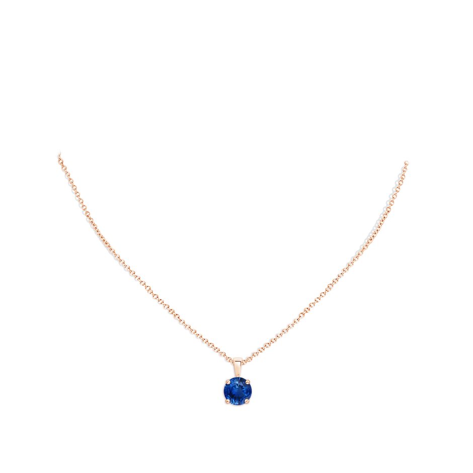 9mm AAA Classic Prong-Set Round Blue Sapphire Solitaire Pendant in 18K Rose Gold pen