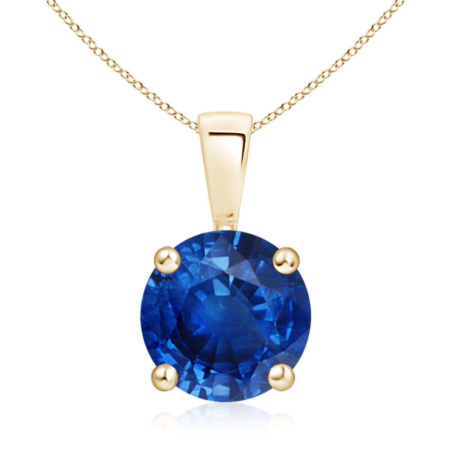 9mm AAA Classic Prong-Set Round Blue Sapphire Solitaire Pendant in 18K Yellow Gold