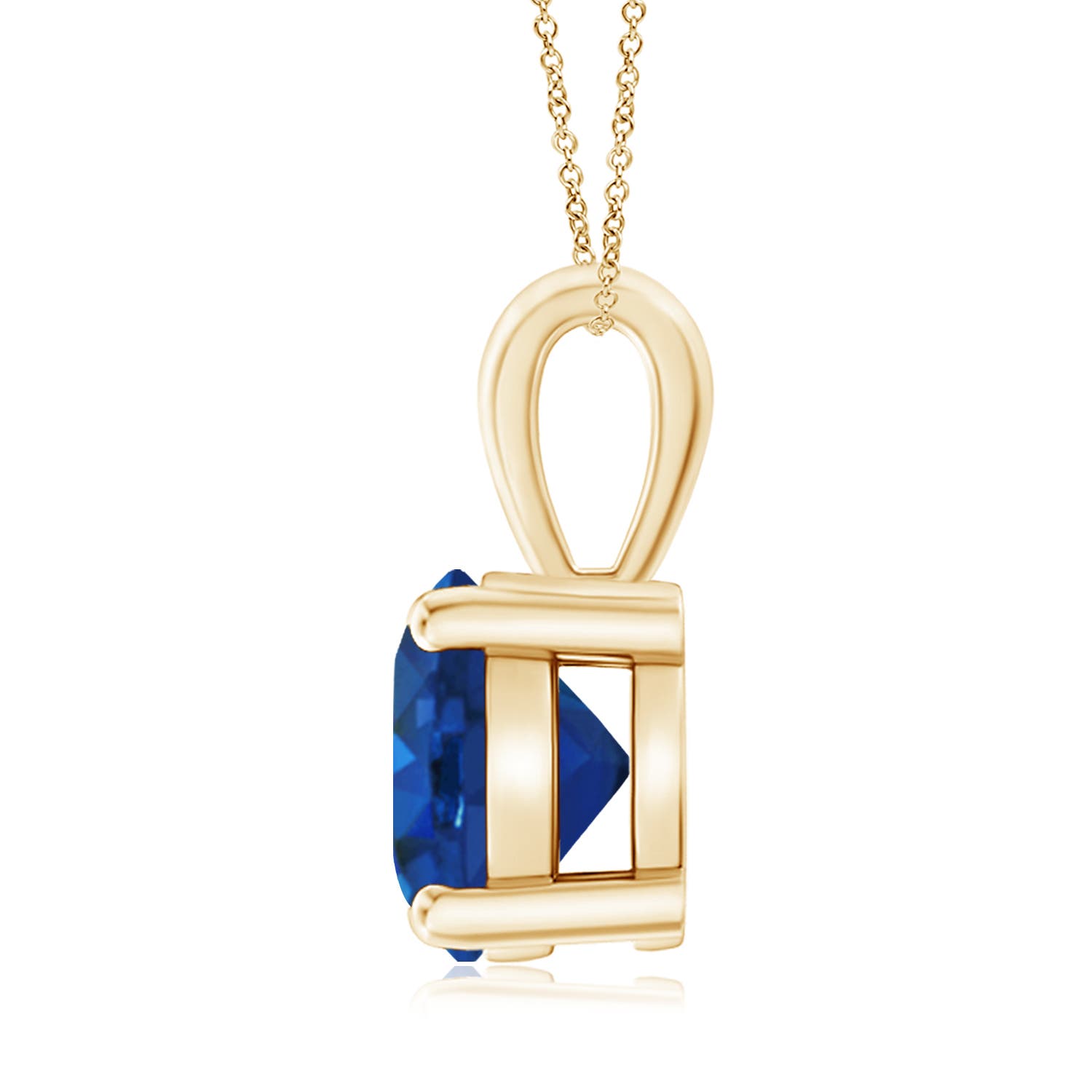 9mm AAA Classic Prong-Set Round Blue Sapphire Solitaire Pendant in 18K Yellow Gold