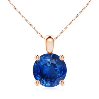 9mm AAA Classic Round Blue Sapphire Solitaire Pendant in Rose Gold