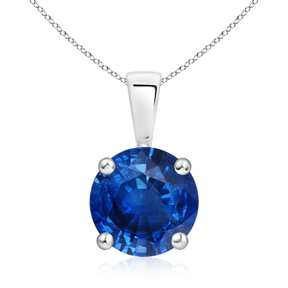 9mm AAA Classic Prong-Set Round Blue Sapphire Solitaire Pendant in S999 Silver 