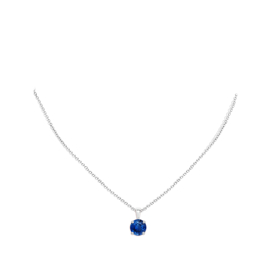 9mm AAA Classic Prong-Set Round Blue Sapphire Solitaire Pendant in S999 Silver pen