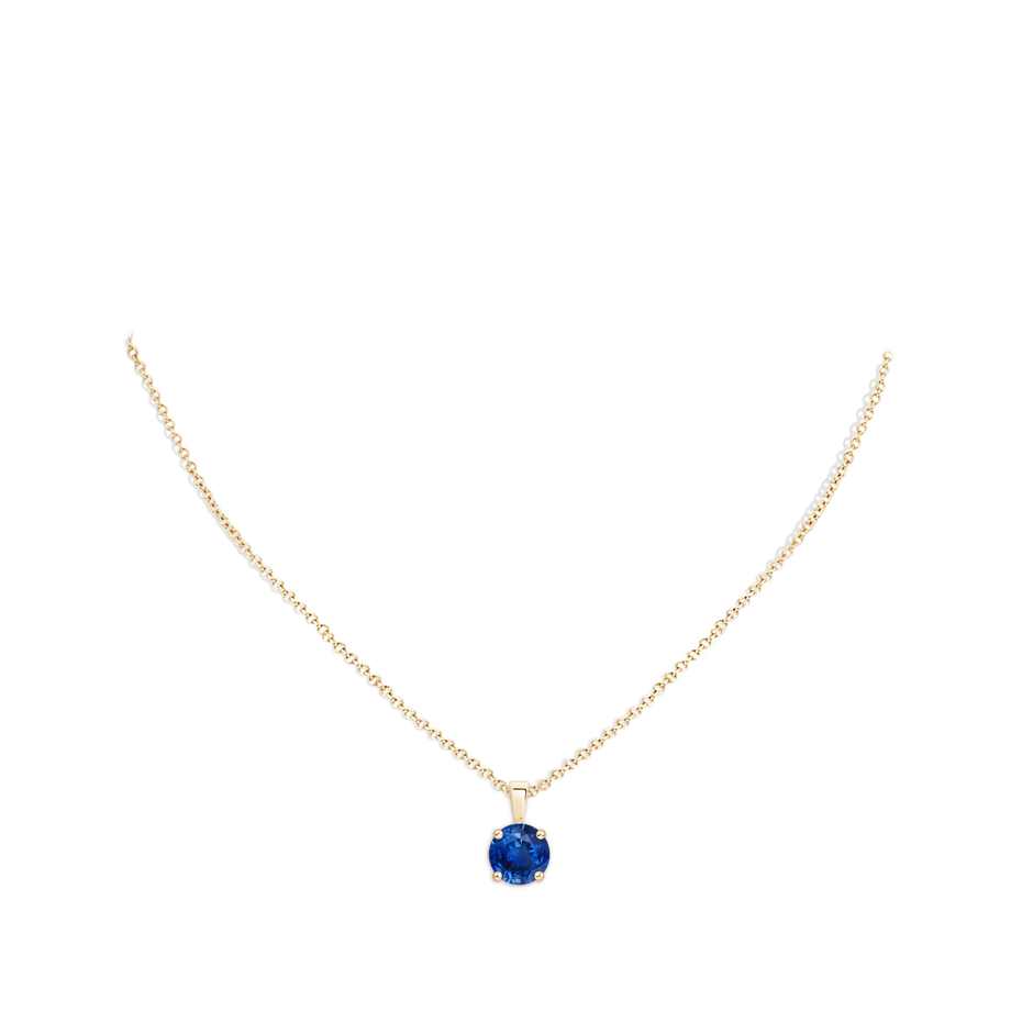 9mm AAA Classic Prong-Set Round Blue Sapphire Solitaire Pendant in Yellow Gold pen