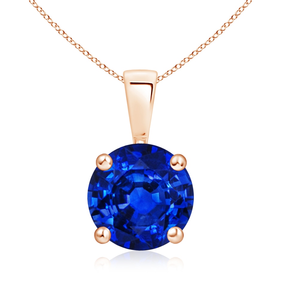 9mm AAAA Classic Prong-Set Round Blue Sapphire Solitaire Pendant in Rose Gold 
