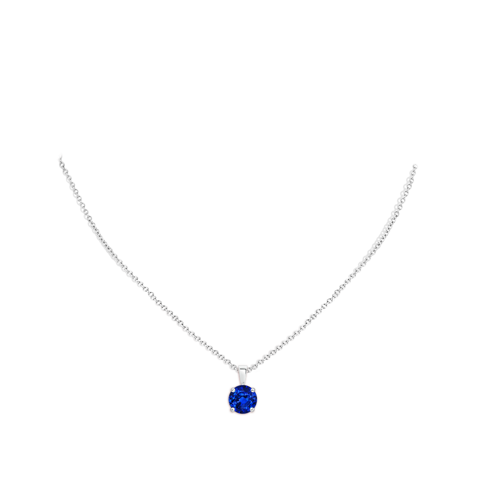 9mm AAAA Classic Prong-Set Round Blue Sapphire Solitaire Pendant in S999 Silver pen