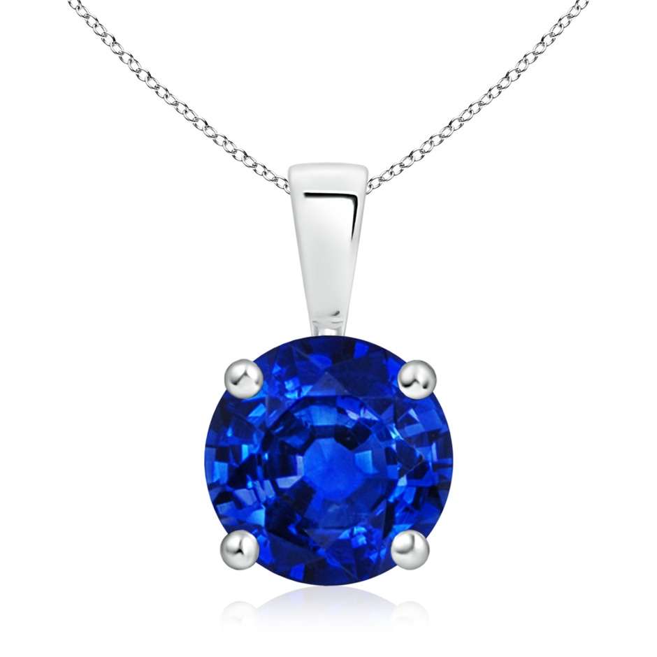 9mm Lab-Grown Classic Round Blue Sapphire Solitaire Pendant in White Gold 